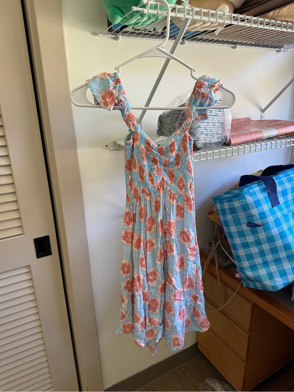 Tiare Hawaii Smocked Sleeveless Floral Mini Dress OS